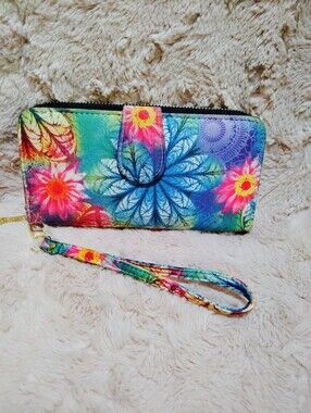 Loveshe, Floral, Boho, RDIF, Zip Around Wristlet